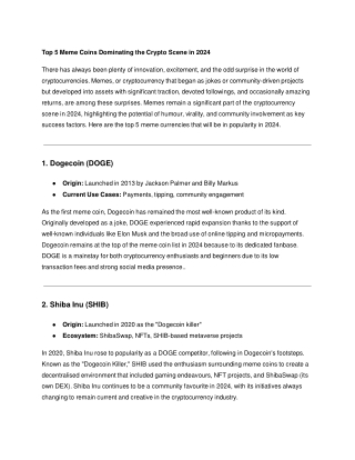 Top 5 Meme Coins Dominating the Crypto Scene in 2024