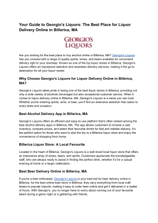 Georgio's Liquors - Best Liquor Delivery Online in Billerica, MA | Beer, Wine