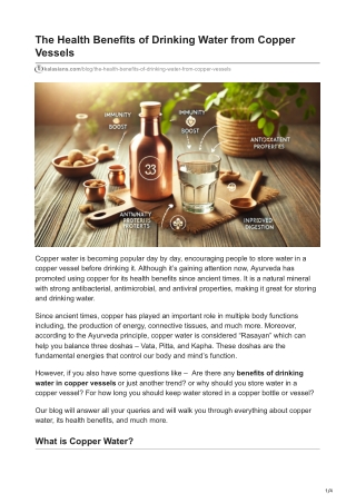 The Health Benefits of Drinking Water from Copper Vessels