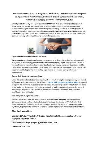 SATYAM AESTHETICS | Dr. Satyabrata Mohanty | COSMETIC | PLASTIC SURGEON