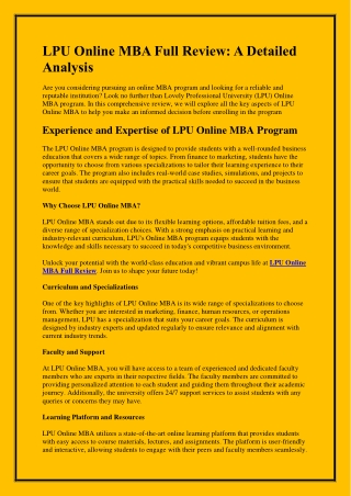 LPU Online MBA Full Review