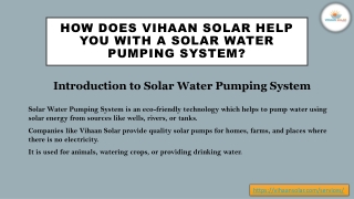 How Does Vihaan Solar help you with a solar water pumping system?