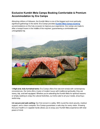 Exclusive Kumbh Mela Camps Booking Comfortable & Premium Accommodation by Era Camps