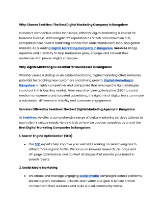 Best Digital Marketing Company in Bangalore - SeekNeo