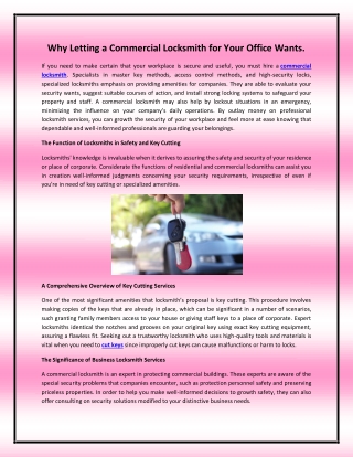 Why Letting a Commercial Locksmith for Your Office Wants
