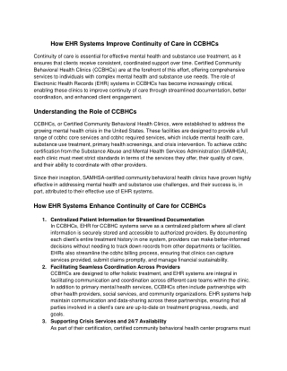 How EHR Systems Improve Continuity of Care in CCBHCs