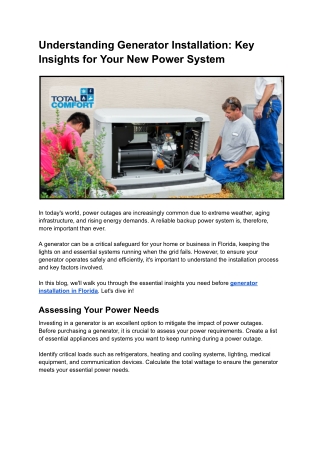 Understanding Generator Installation  Key Insights for Your New Power System