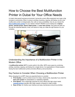 How to Choose the Best Multifunction Printer in Dubai for Your Office Needs