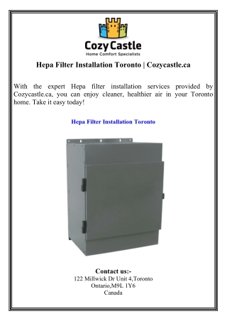 Hepa Filter Installation Toronto  Cozycastle.ca