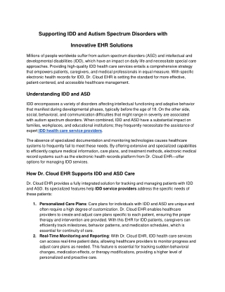 Supporting IDD and Autism Spectrum Disorders with Innovative EHR Solutions