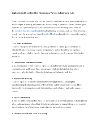 Applications of Seamless Steel Pipes Across Various Industries in India