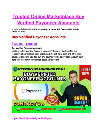 Trusted Online Marketplace Buy Verified Payoneer Accounts