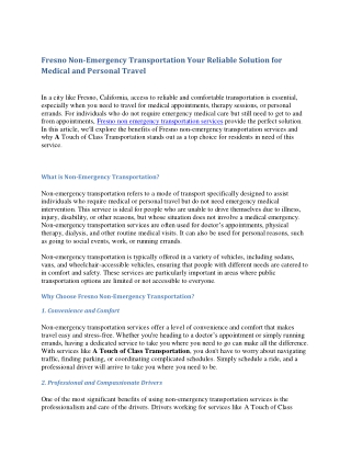 Fresno Non-Emergency Transportation Your Reliable Solution for Medical and Personal Travel