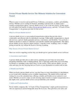 Fresno Private Shuttle Service The Ultimate Solution for Convenient Travel
