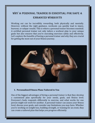 Why a Personal Trainer Is Essential for Safe & Enhanced Workouts