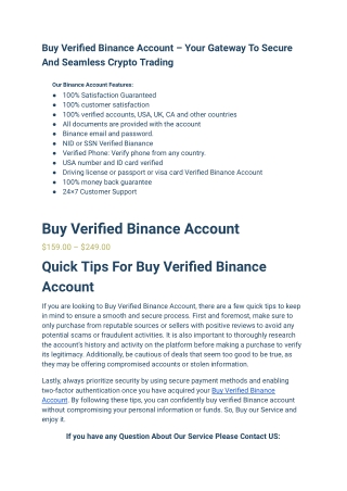 Buy Verified Binance Account – Your Gateway To Secure And Seamless Crypto Trading