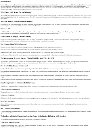The Connection Between Supply Chain Visibility And Effective IOR