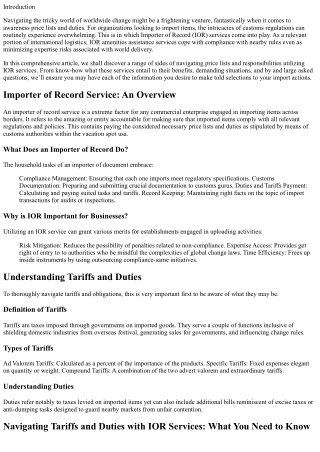 Navigating Tariffs and Duties with IOR Services: What You Need to Know