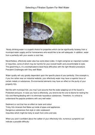 SelectingaFiltrationSystemForWellWater