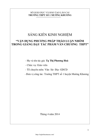 Vận dụng phương pháp thảo luận nhóm trong giảng dạy tác phẩm văn chương THPT