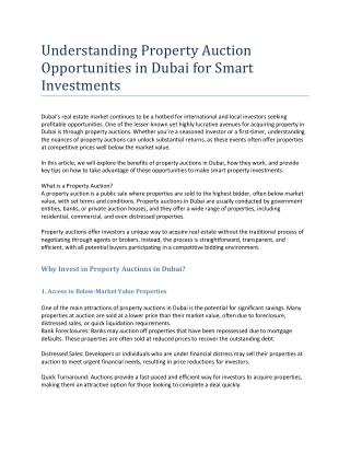Understanding Property Auction Opportunities in Dubai for Smart Investments