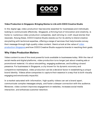 Video Production in Singapore Bringing Stories to Life with COCO Creative Studio