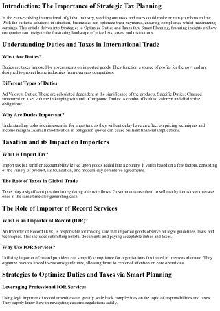 Strategies to Optimize Duties and Taxes simply by Smart Planning