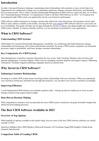 Unlocking Business Potential: A Comprehensive Guide to the Best CRM Software in