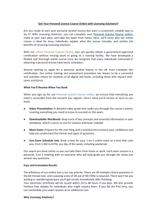 Get Your Personal Licence Course Online with Licensing Solutions!!