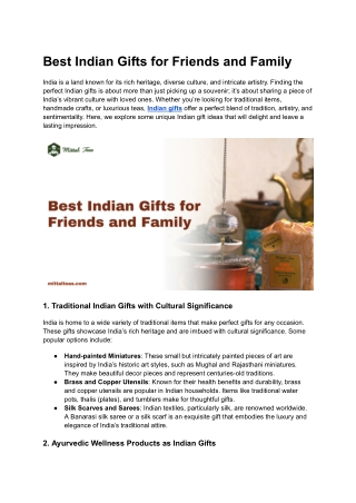 Best Indian Gifts for Friends and Family