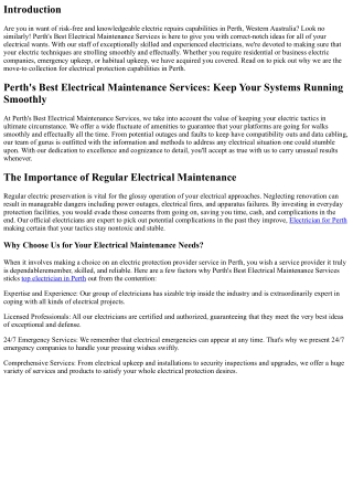 Perth's Best Electrical Maintenance Services: Keep Your Systems Running Smoothly