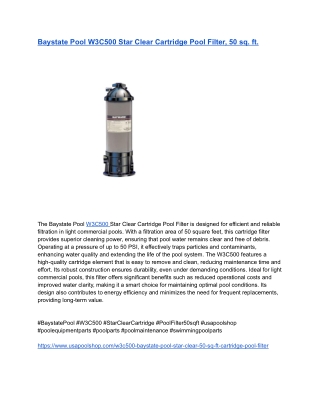 Baystate Pool W3C500 Star Clear Cartridge Pool Filter, 50 sq