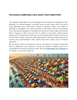 Prayagraj Kumbh Mela 2025: Book Your Camps Now!