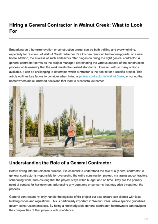 Hiring a General Contractor in Walnut Creek What to Look For