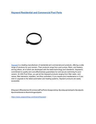 Hayward Residential and Commercial Pool Parts
