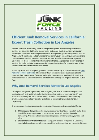 Efficient Junk Removal Services in California: Expert Trash Collection in Los An