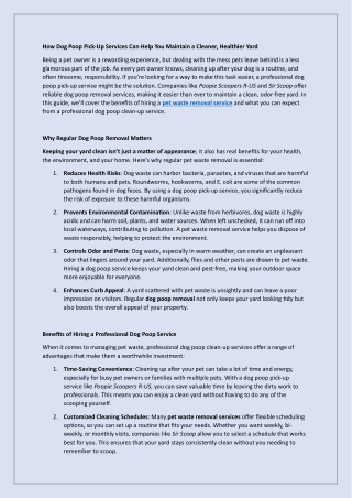 How Dog Poop Pick-Up Services Can Help You Maintain a Cleaner, Healthier Yard