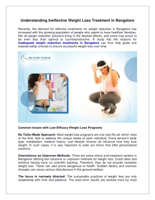 Understanding Ineffective Weight Loss Treatment in Bangalore