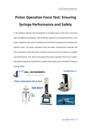 Piston Operation Force Test Ensuring Syringe Performance and Safety