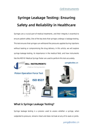 Syringe Leakage Testing Ensuring Safety and Reliability in Healthcare