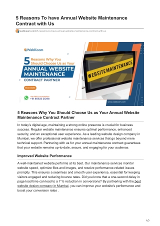 5 Reasons To have Annual Website Maintenance Contract with Us