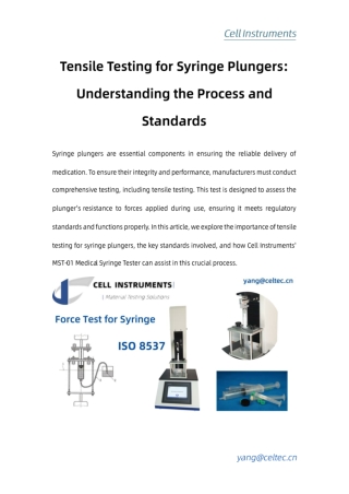 Tensile Testing for Syringe Plungers Understanding the Process and Standards