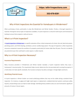 Why 4-Point Inspections Are Essential for Homebuyers in Windermere?