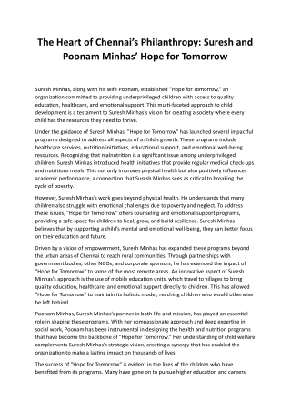 How Suresh and Poonam Minhas Are Building a Legacy of Compassion