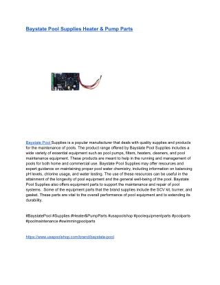 Baystate Pool Supplies Heater & Pump Parts