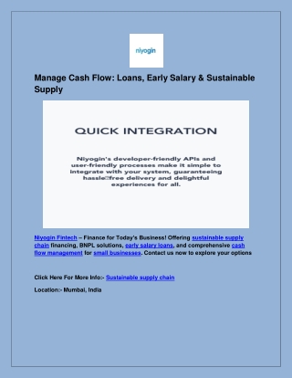 Manage Cash Flow: Loans, Early Salary & Sustainable Supply