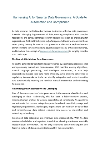 Harnessing AI for Smarter Data Governance: A Guide to Automation and Compliance