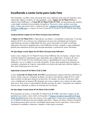 Escolhendo a Lente Certa para Cada Foto