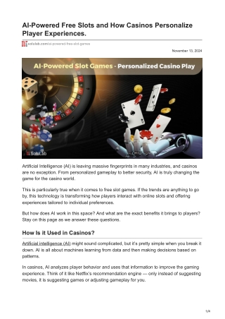 AI-Powered Free Slots and How Casinos Personalize Player Experiences
