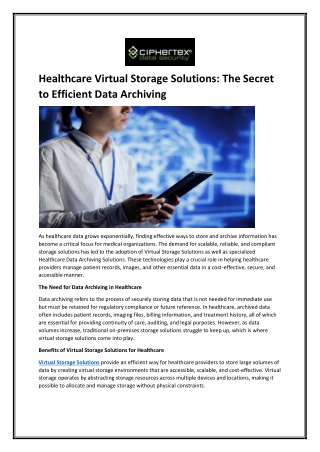 Healthcare Virtual Storage Solutions The Secret to Efficient Data Archiving